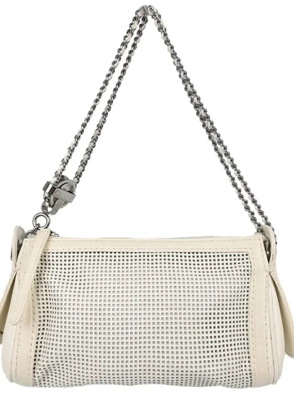 Chanel White Perforated Calfskin Pulley Shoulder Bag